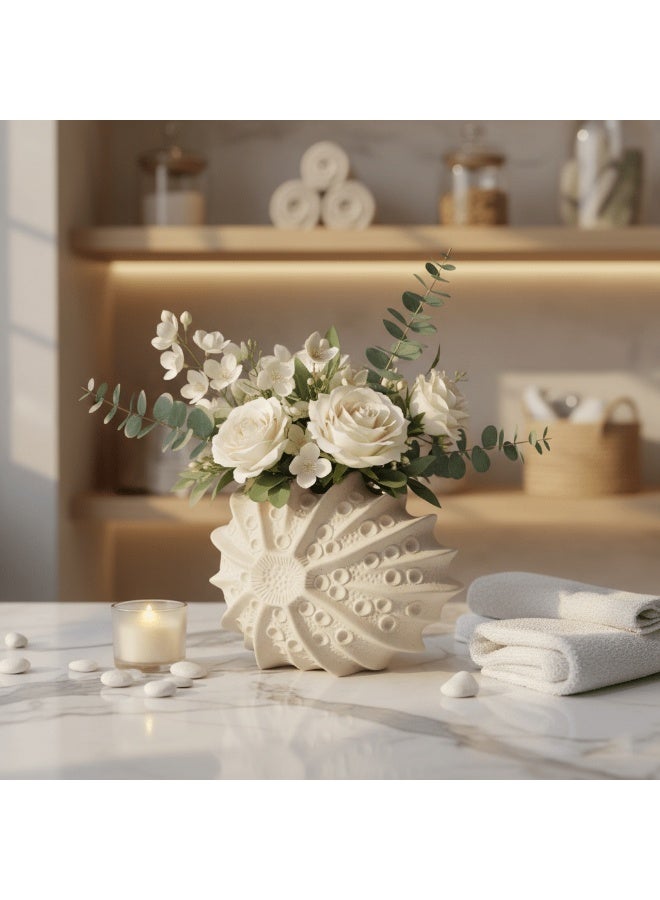 AKDC Luxury Shell-Inspired Ceramic Flower Vase – Elegant Beige Decorative Vase for Modern Interiors, 22 × 17 cm - Image 2